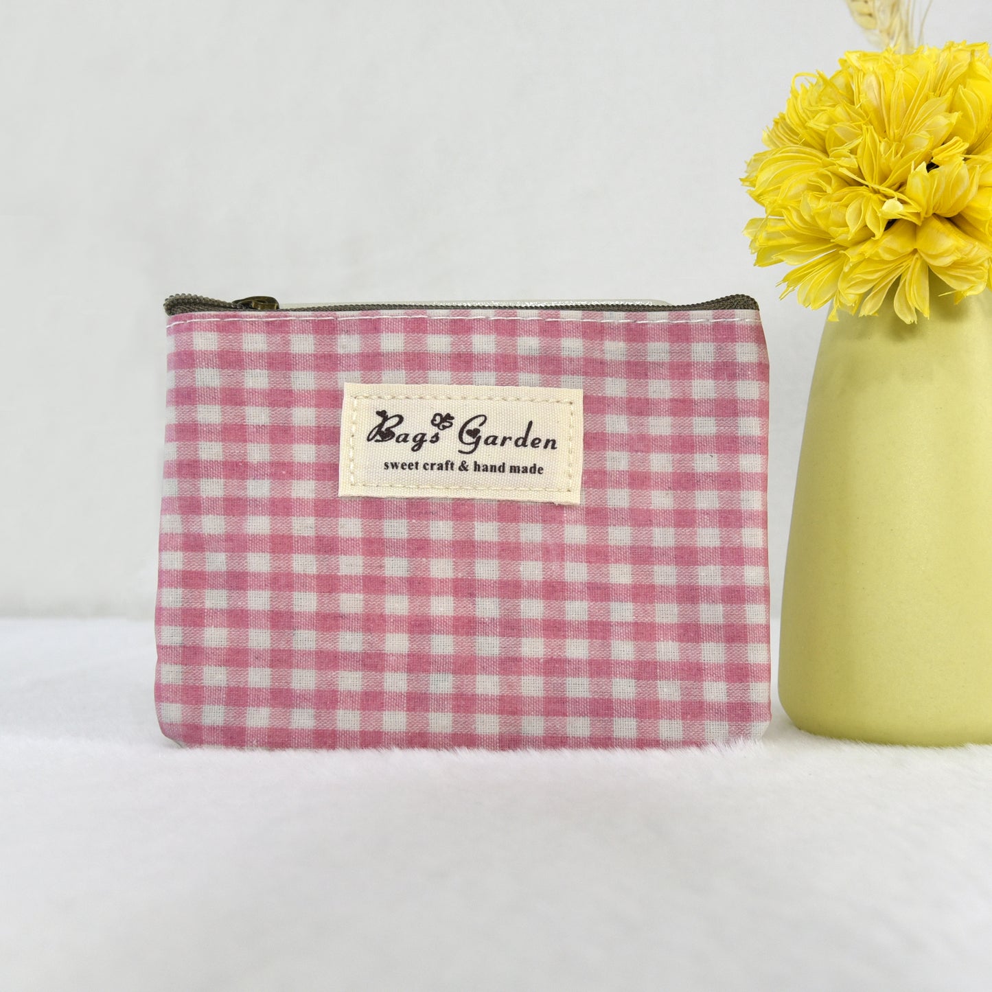 Monedero Impermeable Vichy | Monedero Pequeño con Cremallera para Mujer