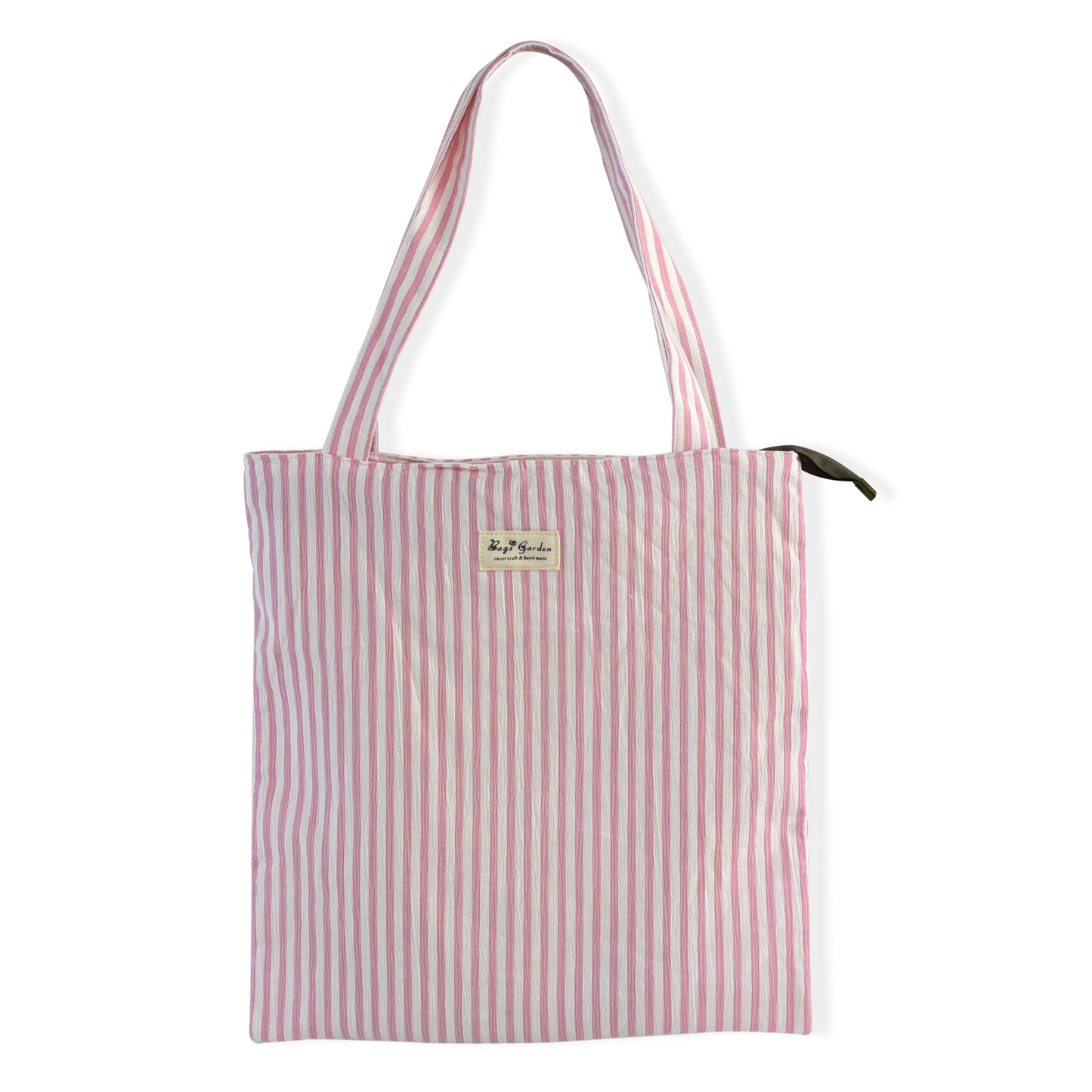 Bolso de Hombro Tote de Algodón Ligero con Rayas y Cremallera