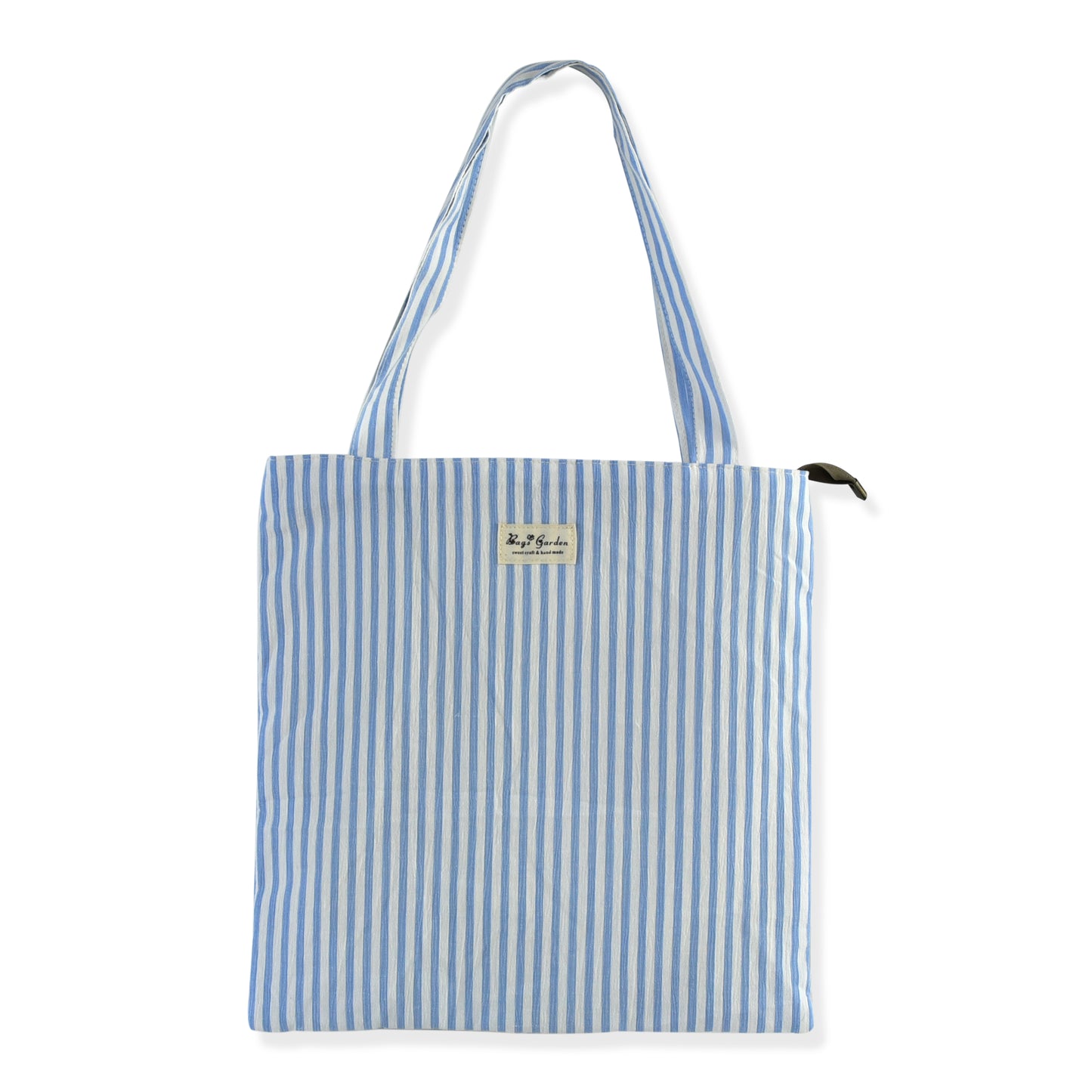 Bolso de Hombro Tote de Algodón Ligero con Rayas y Cremallera