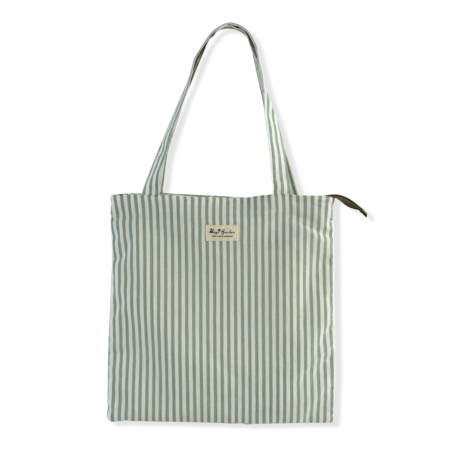 Bolso de Hombro Tote de Algodón Ligero con Rayas y Cremallera