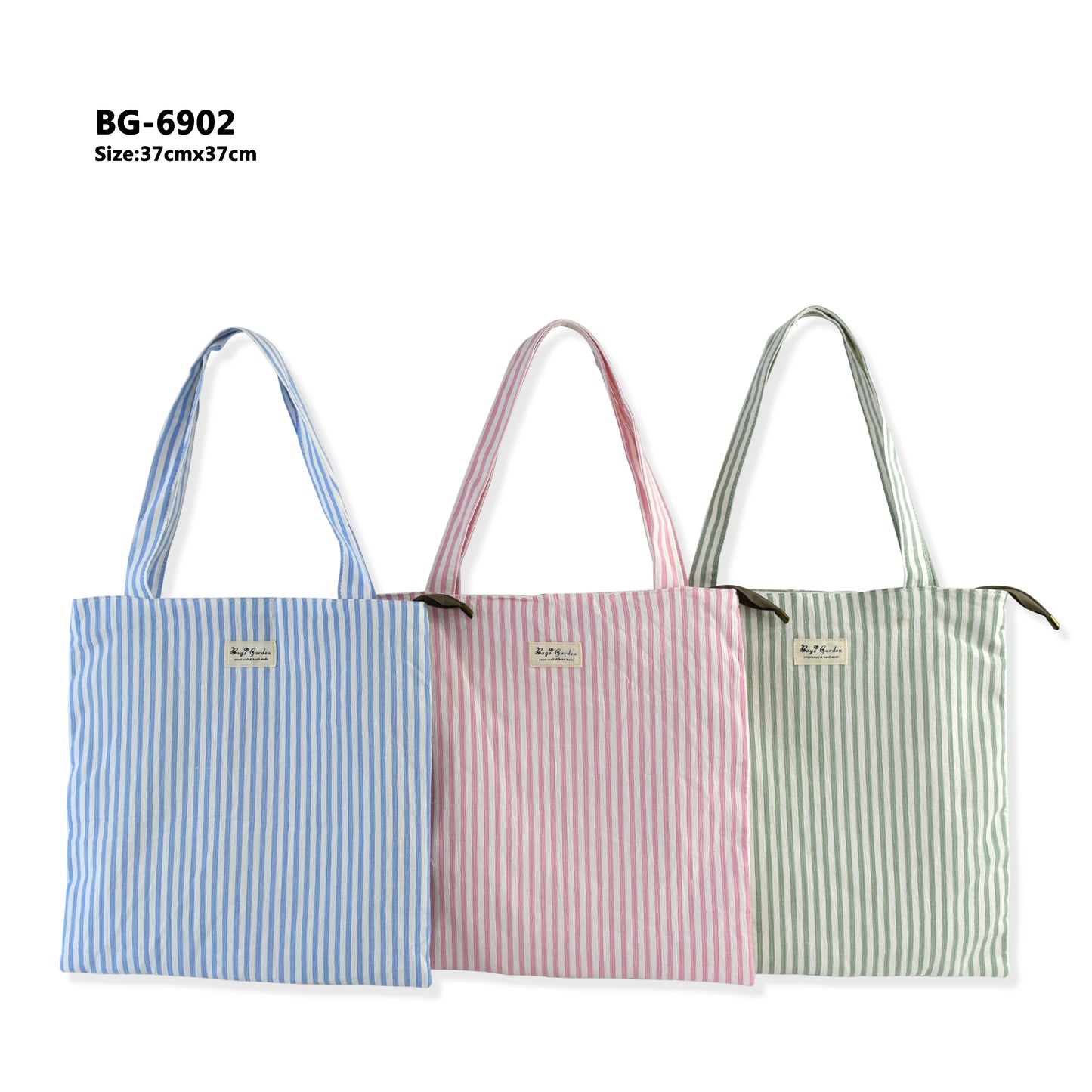 Bolso de Hombro Tote de Algodón Ligero con Rayas y Cremallera