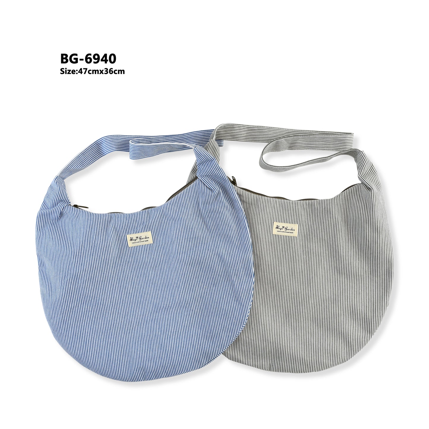 Bolso Bandolera de Algodón Tipo Media Luna con Rayas