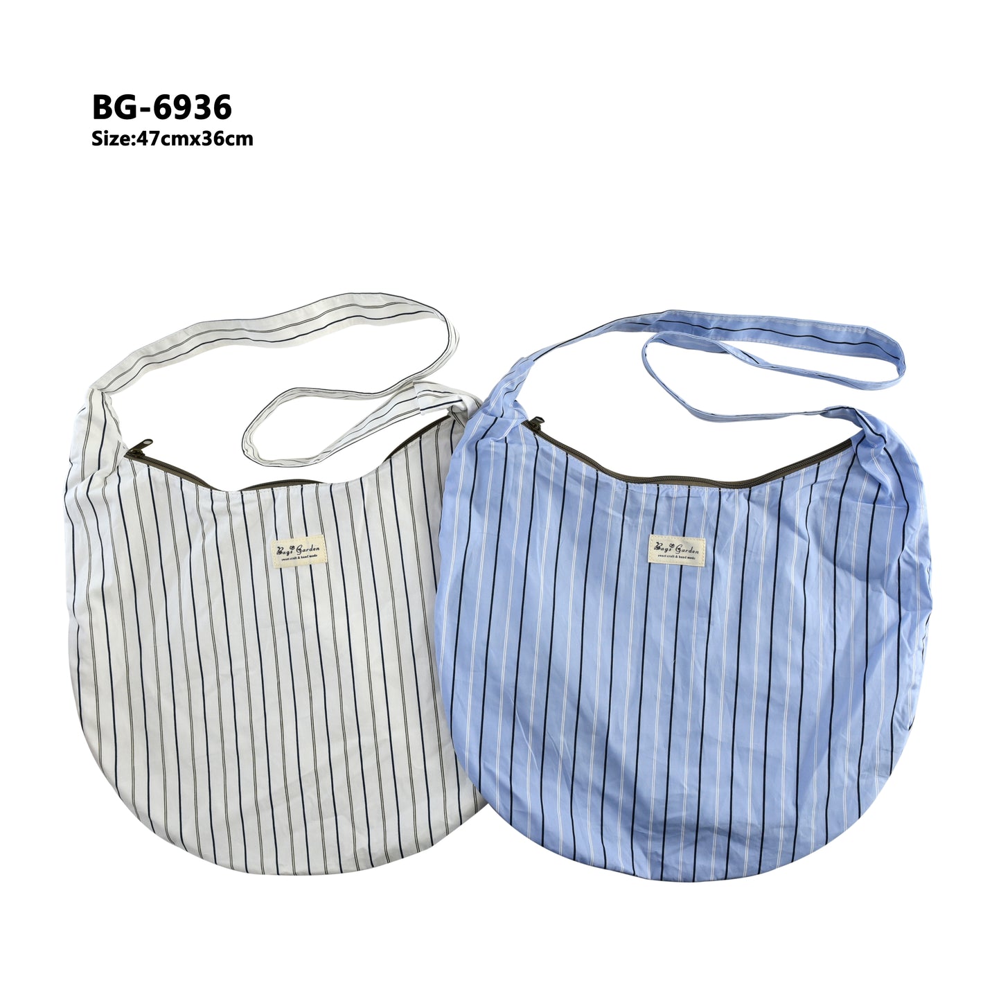 Bolso Bandolera de Algodón Tipo Media Luna con Rayas