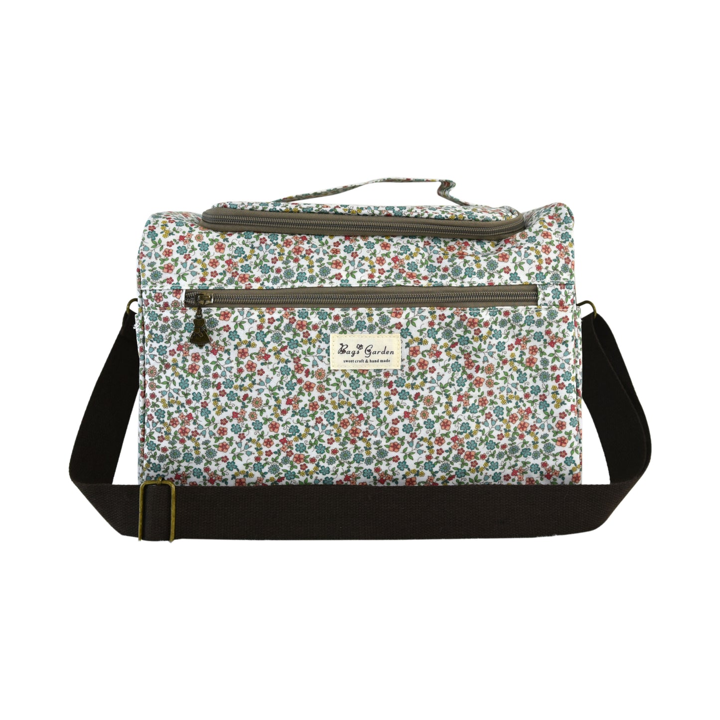 Bolso Nevera Floral Grande Impermeable con Bolsillo Frontal, Cremallera y Correa de Hombro para Picnic y Trabajo