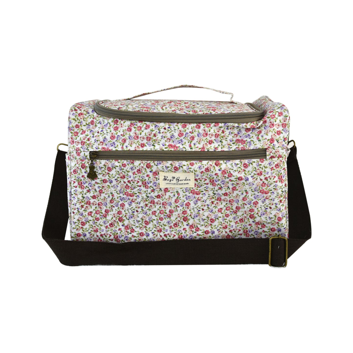 Bolso Nevera Floral Grande Impermeable con Bolsillo Frontal, Cremallera y Correa de Hombro para Picnic y Trabajo