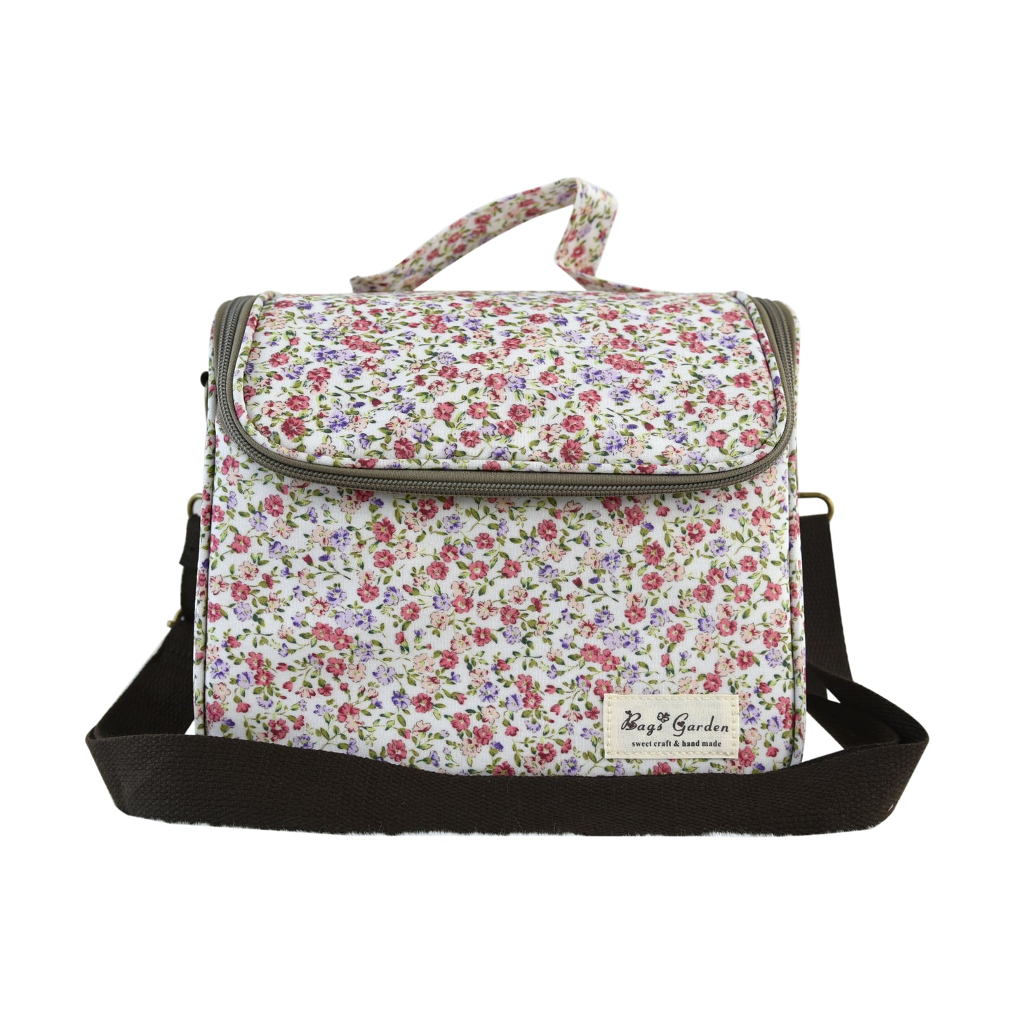 Bolso Nevera Floral Impermeable con Apertura Frontal, Asa y Correa Ajustable para Comida, Trabajo y Picnic