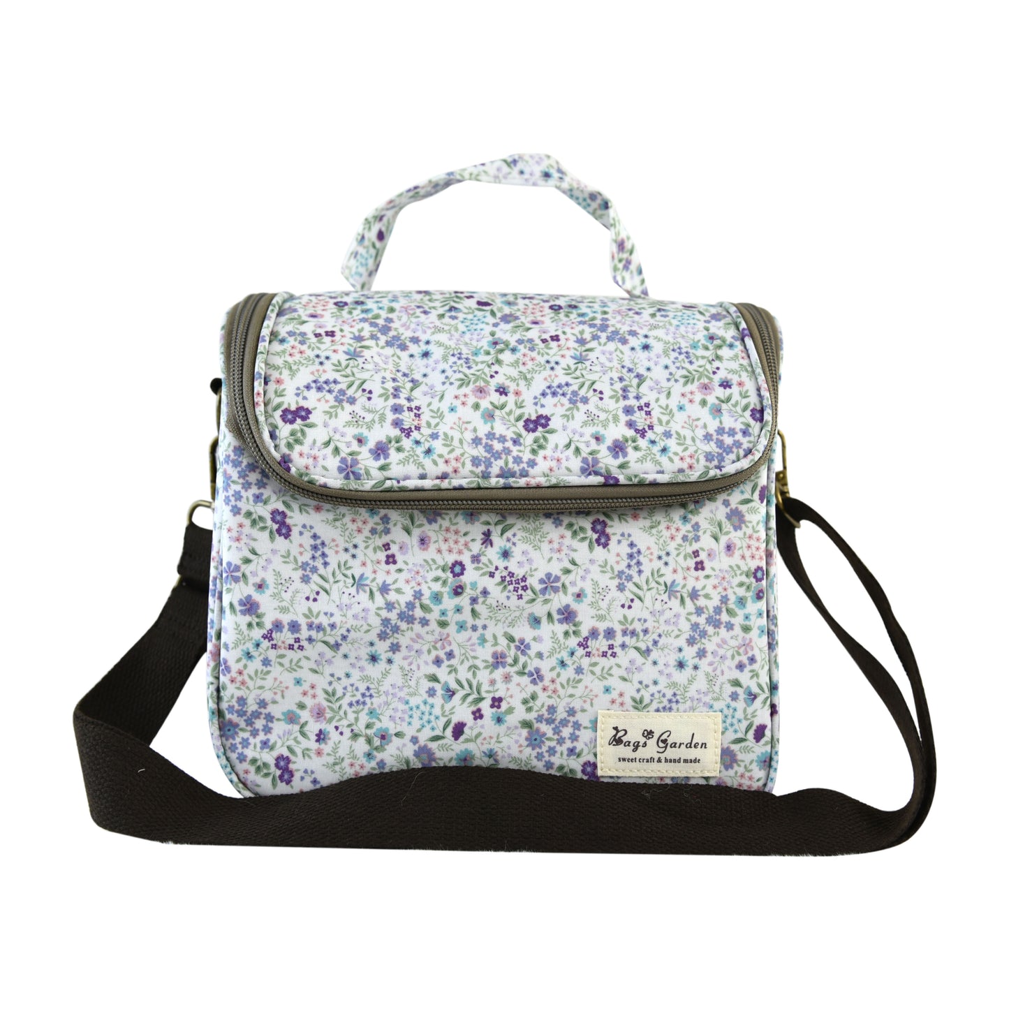 Bolso Nevera Floral Impermeable con Apertura Frontal, Asa y Correa Ajustable para Comida, Trabajo y Picnic