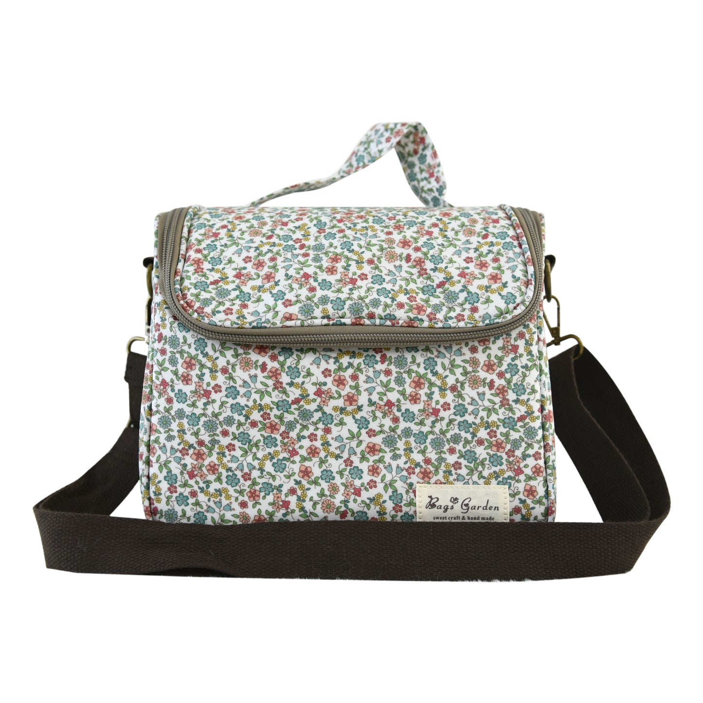 Bolso Nevera Floral Impermeable con Apertura Frontal, Asa y Correa Ajustable para Comida, Trabajo y Picnic