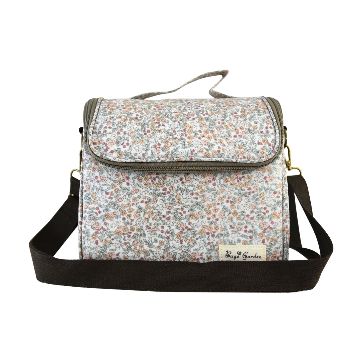 Bolso Nevera Floral Impermeable con Apertura Frontal, Asa y Correa Ajustable para Comida, Trabajo y Picnic