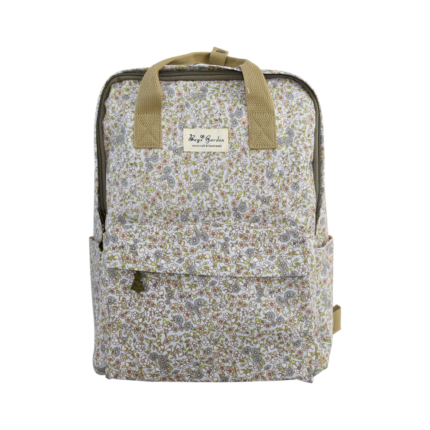 Mochila Floral Impermeable Bags Garden con Bolsillo Frontal, Bolsillos Laterales