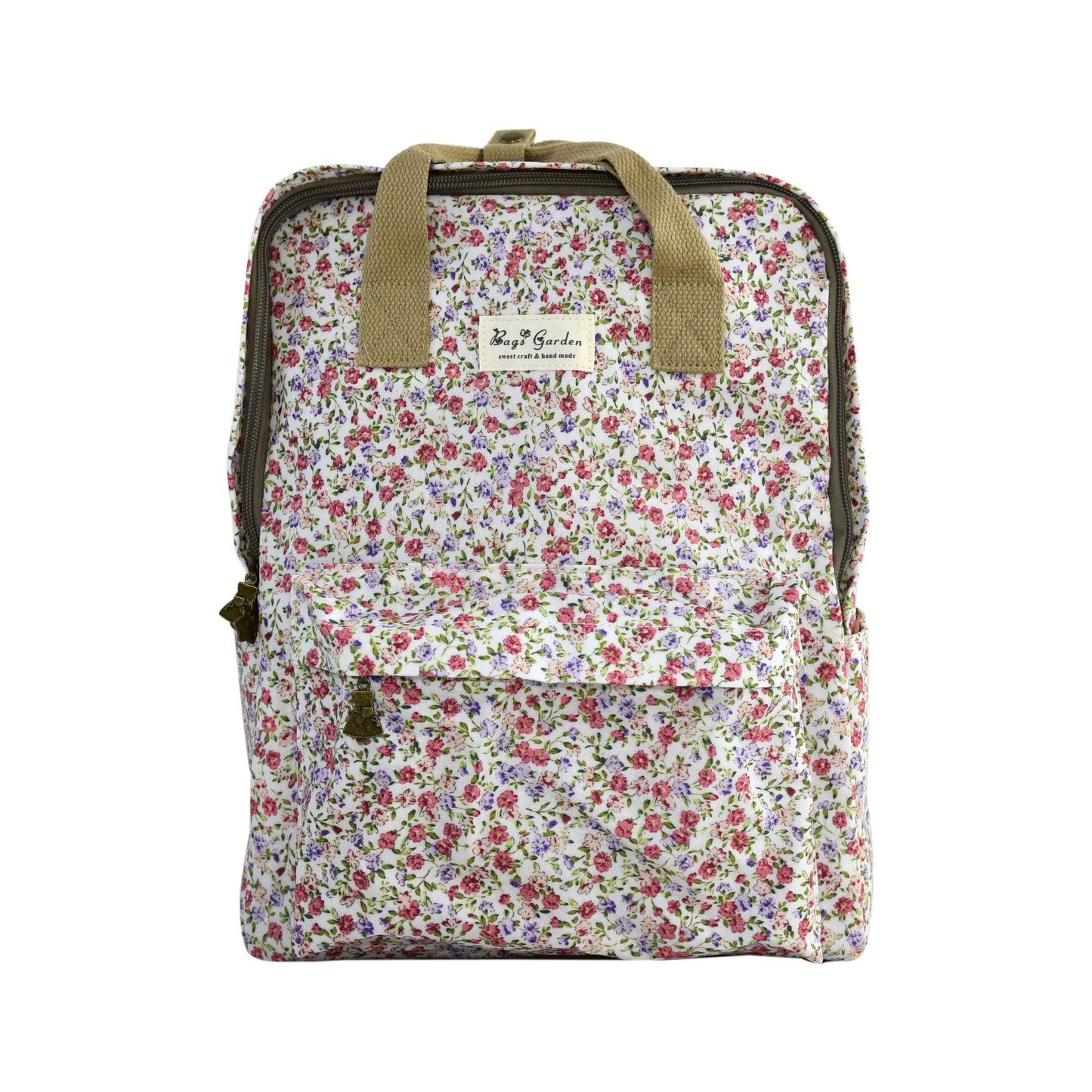 Mochila Floral Impermeable Bags Garden con Bolsillo Frontal, Bolsillos Laterales