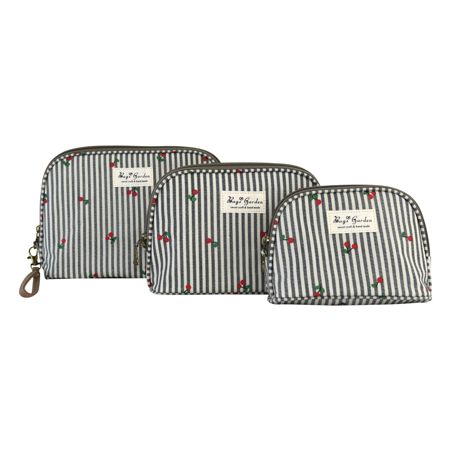 Set de 3 Neceseres Rayas con Cerezas