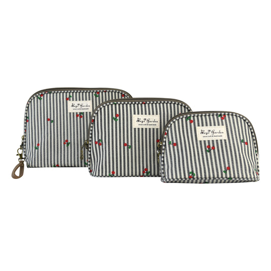 Set de 3 Neceseres Rayas con Cerezas