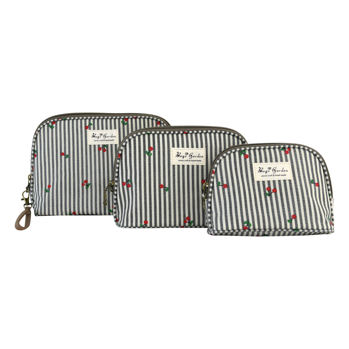 Set de 3 Neceseres de Rayas con Cerezas y Cremallera