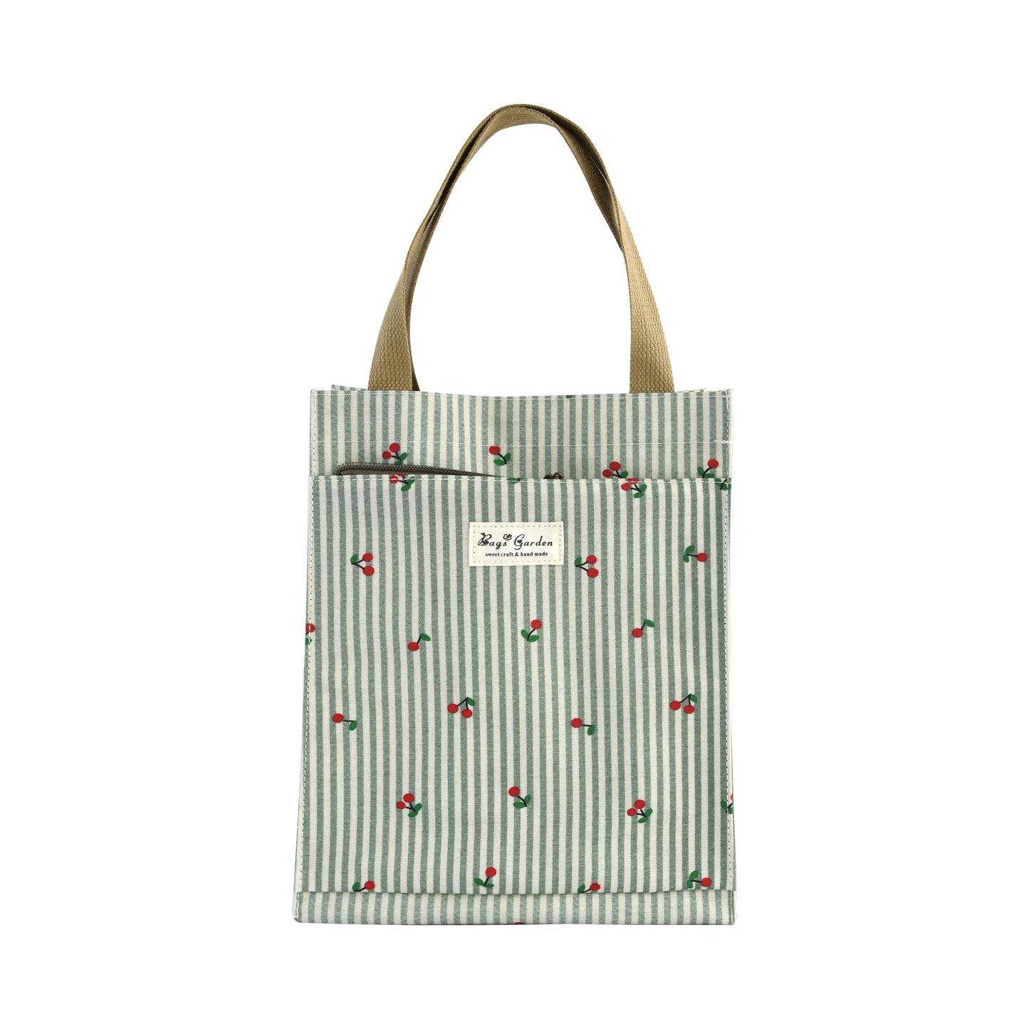 Bolso de almuerzo mediano rayas con cerezas