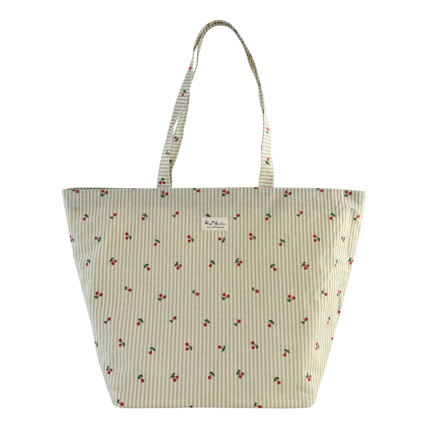 Bolso de Playa Grande Rayas con Cereza | Bolsa Tote Impermeable con Cremallera