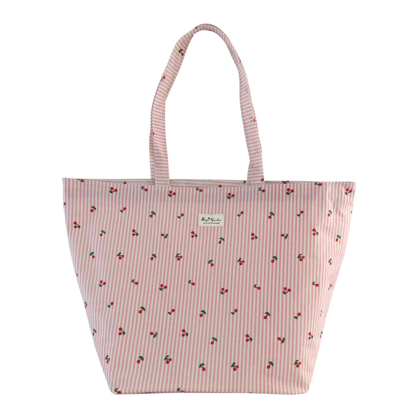 Bolso de Playa Pequeño Rayas con Cereza | Bolsa Ligera con Cremallera