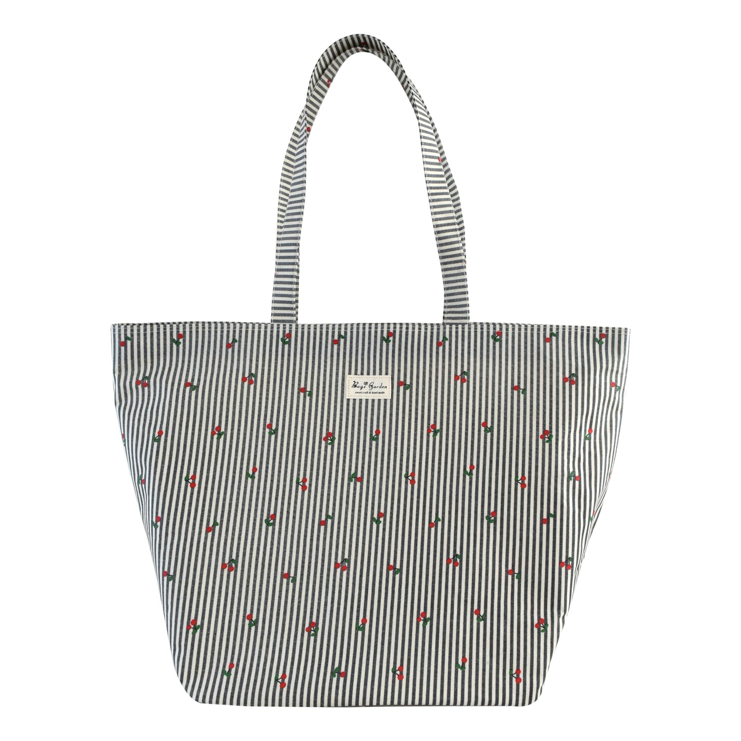 Bolso de Playa Pequeño Rayas con Cereza | Bolsa Ligera con Cremallera