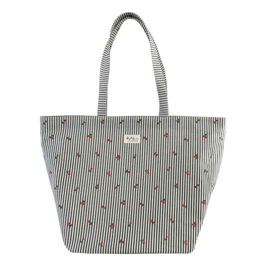 Bolso de Playa Pequeño Rayas con Cereza | Bolsa Ligera con Cremallera