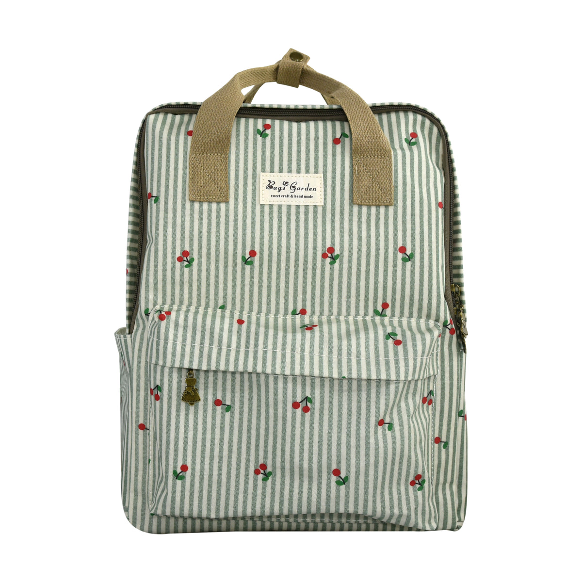 Mochila de Rayas con Cerezas con Bolsillo Frontal