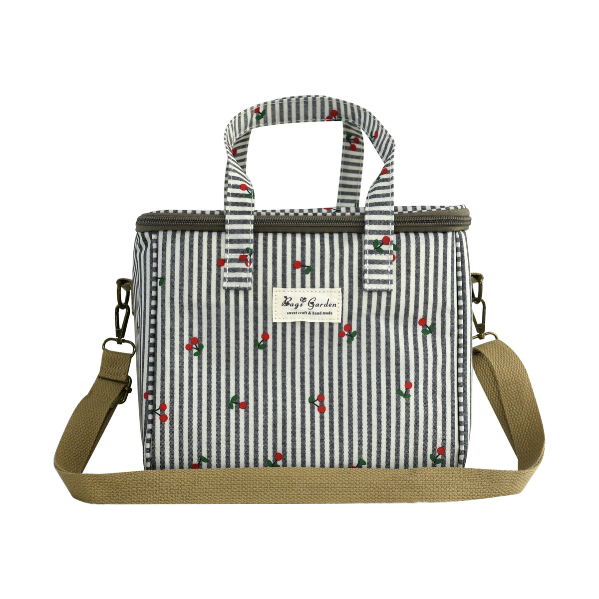 Bolsa Nevera Grande de Rayas con Cerezas y Bandolera