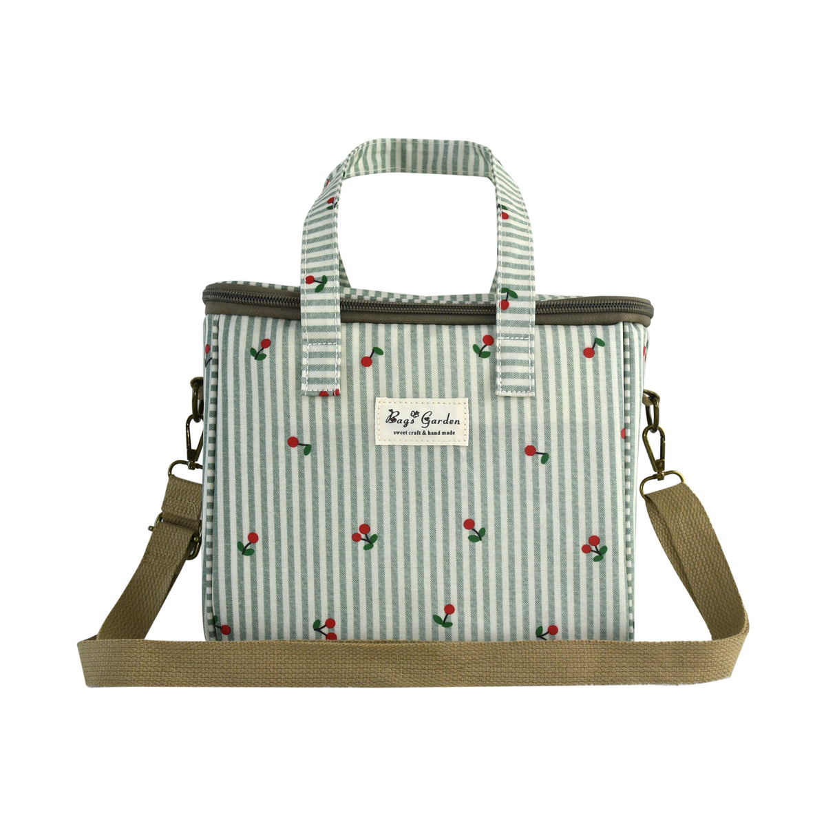 Bolsa Nevera Pequeña de Rayas con Cerezas y Bandolera