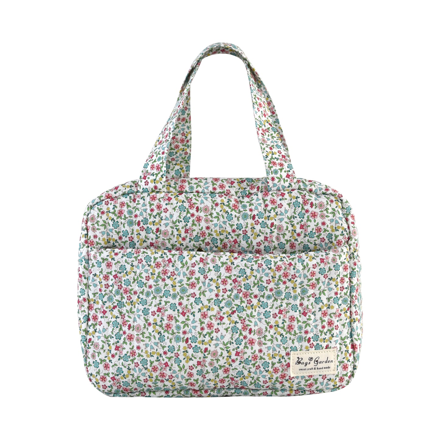 Bolso Organizador Floral de Mano para Artículos de Bebé en Algodón Acolchado