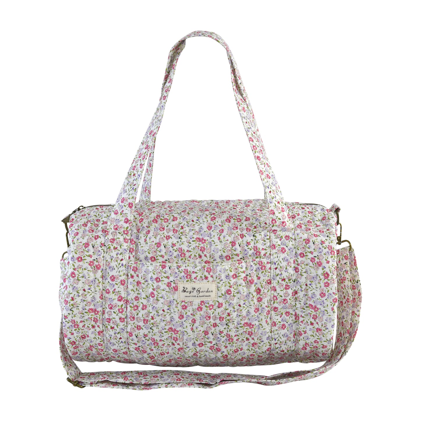 Bolso Maternal Barrel Floral de Algodón Acolchado para Artículos de Bebé con Correa Ajustable