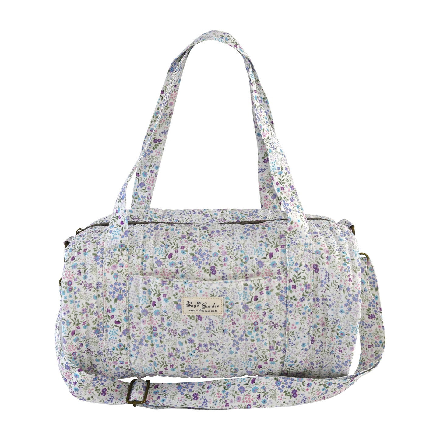 Bolso Maternal Barrel Floral de Algodón Acolchado para Artículos de Bebé con Correa Ajustable