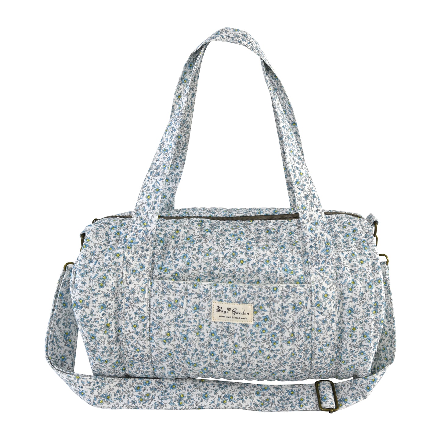 Bolso Maternal Barrel Floral de Algodón Acolchado para Artículos de Bebé con Correa Ajustable