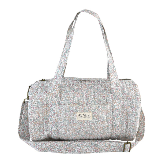 Bolso Maternal Barrel Floral de Algodón Acolchado para Artículos de Bebé con Correa Ajustable