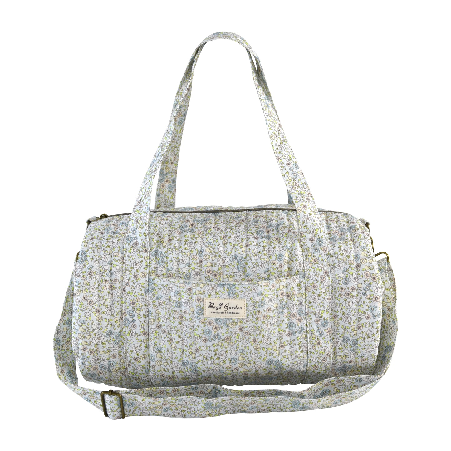 Bolso Maternal Barrel Floral de Algodón Acolchado para Artículos de Bebé con Correa Ajustable