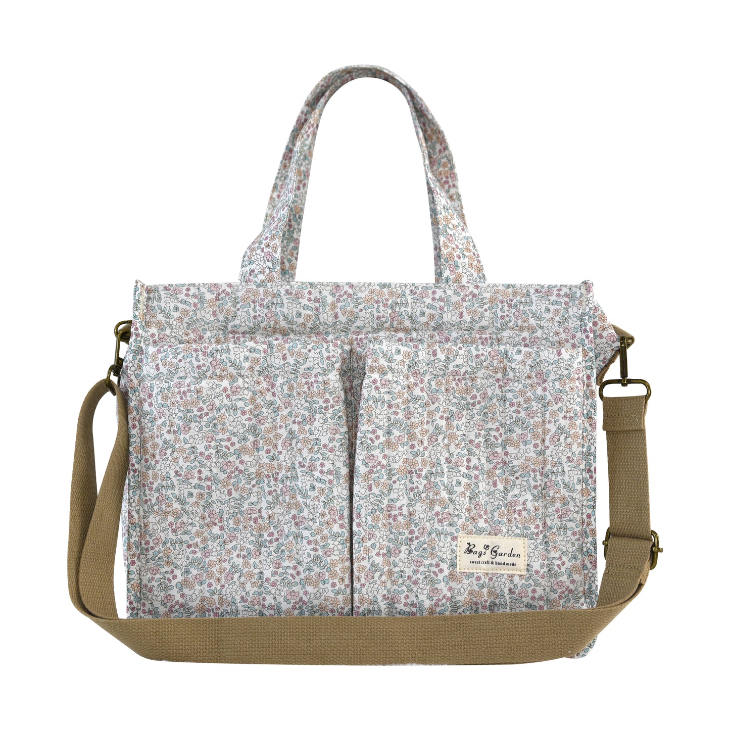 Bolso Organizador Floral para Carrito de Bebé de algodón con Bolsillos, Asas y Correa Ajustable