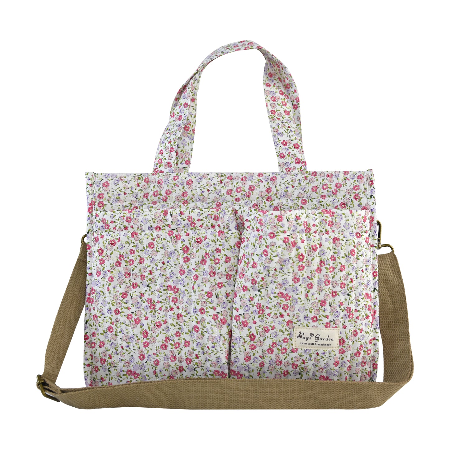 Bolso Organizador Floral para Carrito de Bebé de algodón con Bolsillos, Asas y Correa Ajustable
