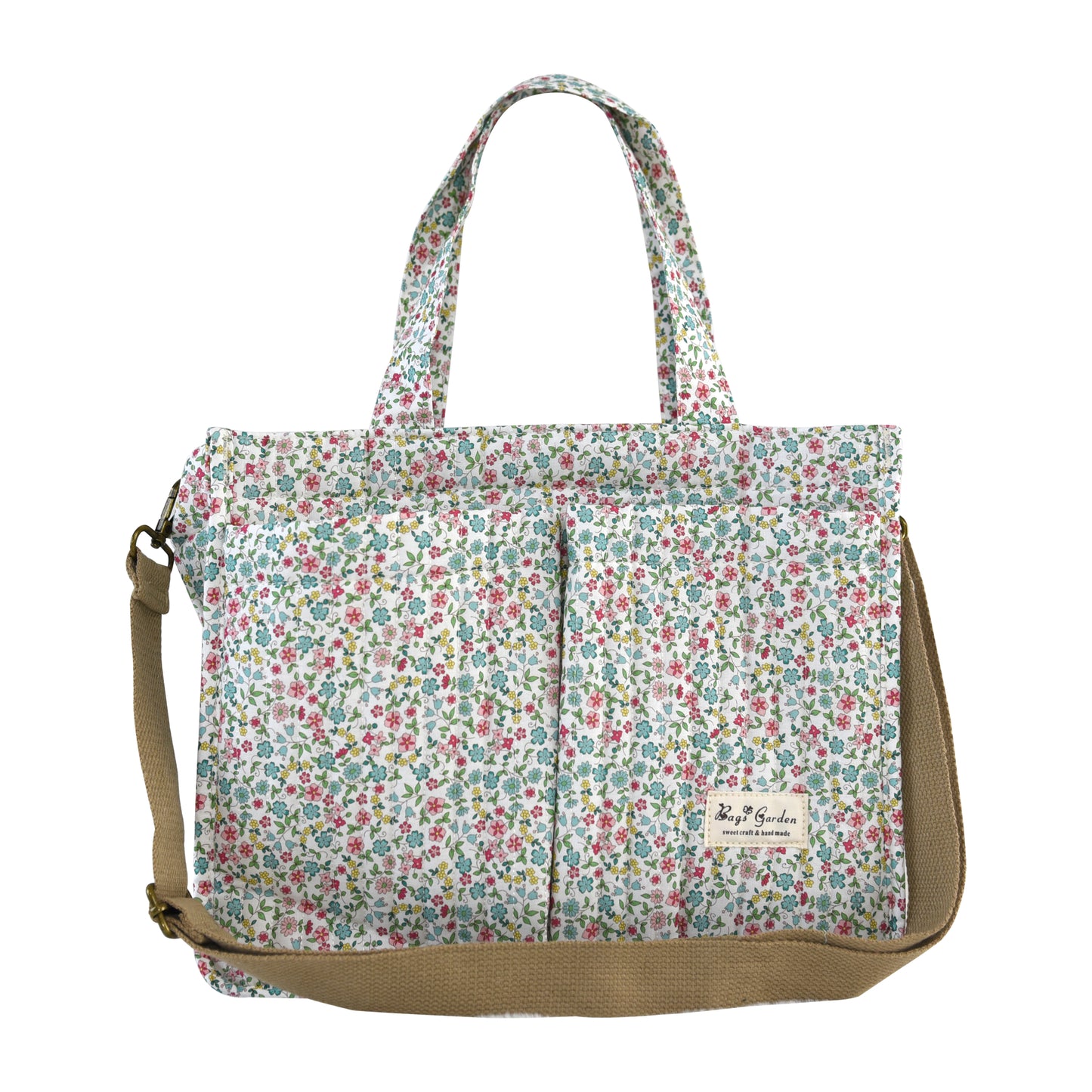 Bolso Organizador Floral para Carrito de Bebé de algodón con Bolsillos, Asas y Correa Ajustable