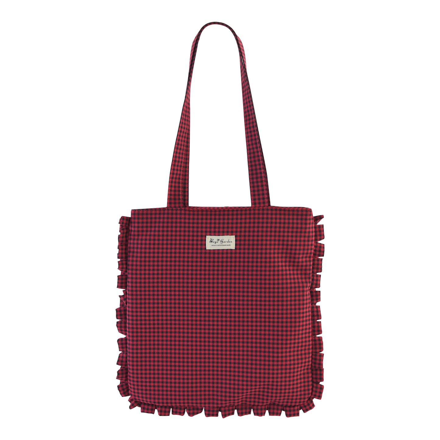 Bolso de Hombro de Algodón de Cuadros con Volantes y Cremallera