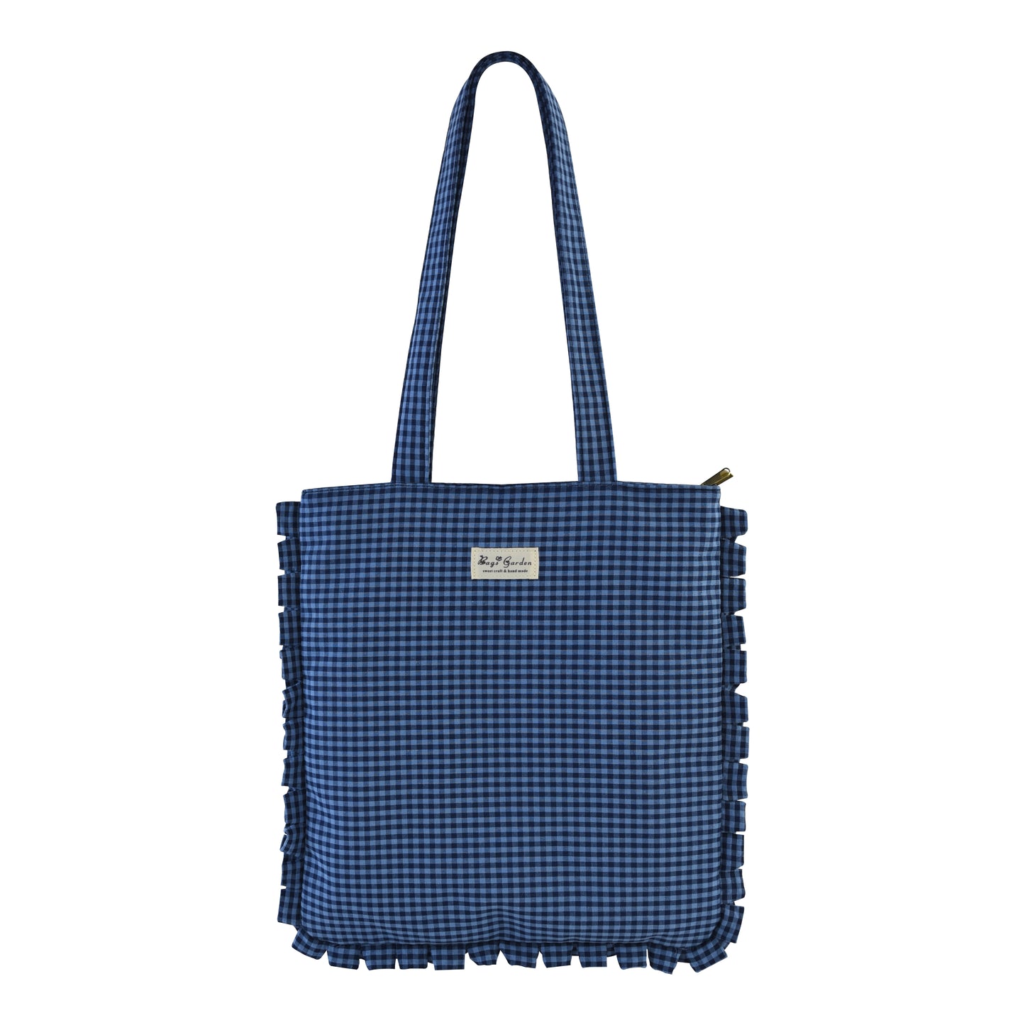 Bolso de Hombro de Algodón de Cuadros con Volantes y Cremallera