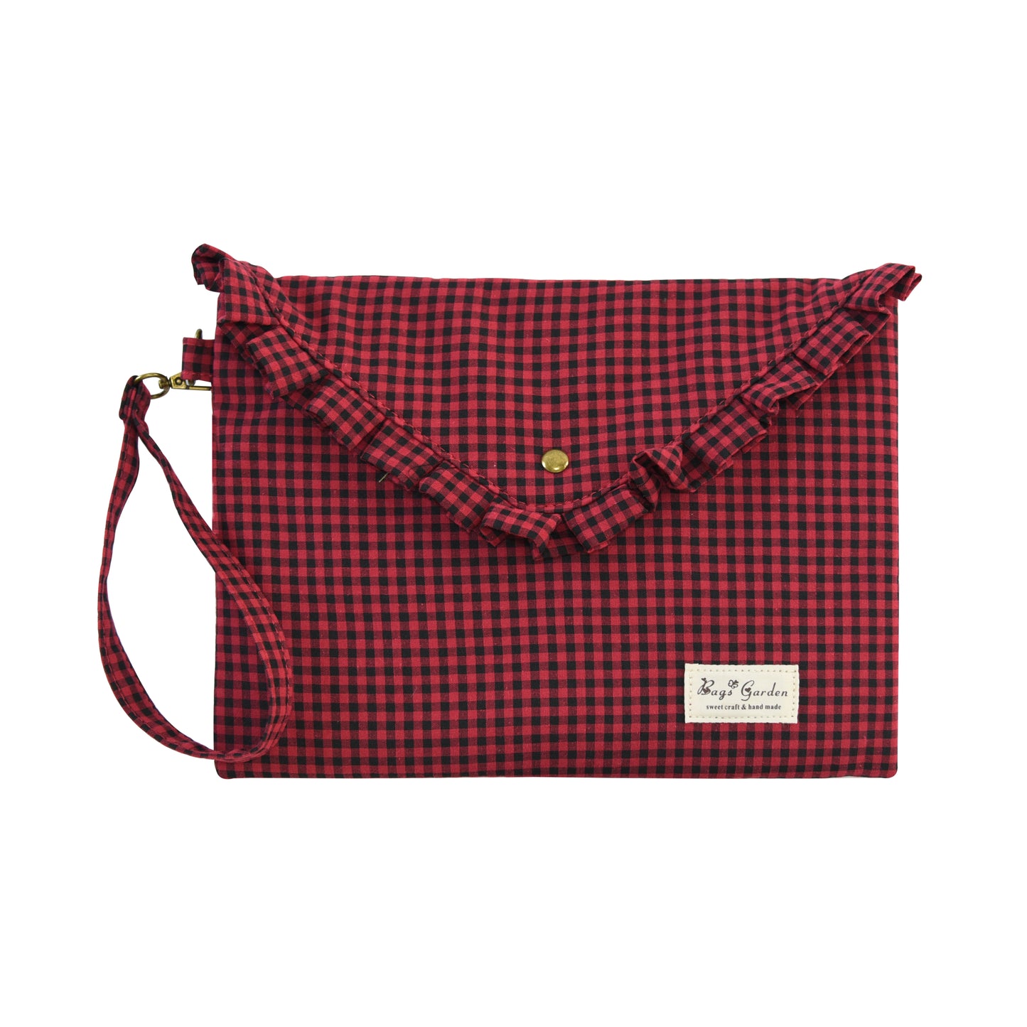 Funda para Tablet de 11” de Algodón a Cuadros con Volante y Asa de Muñeca