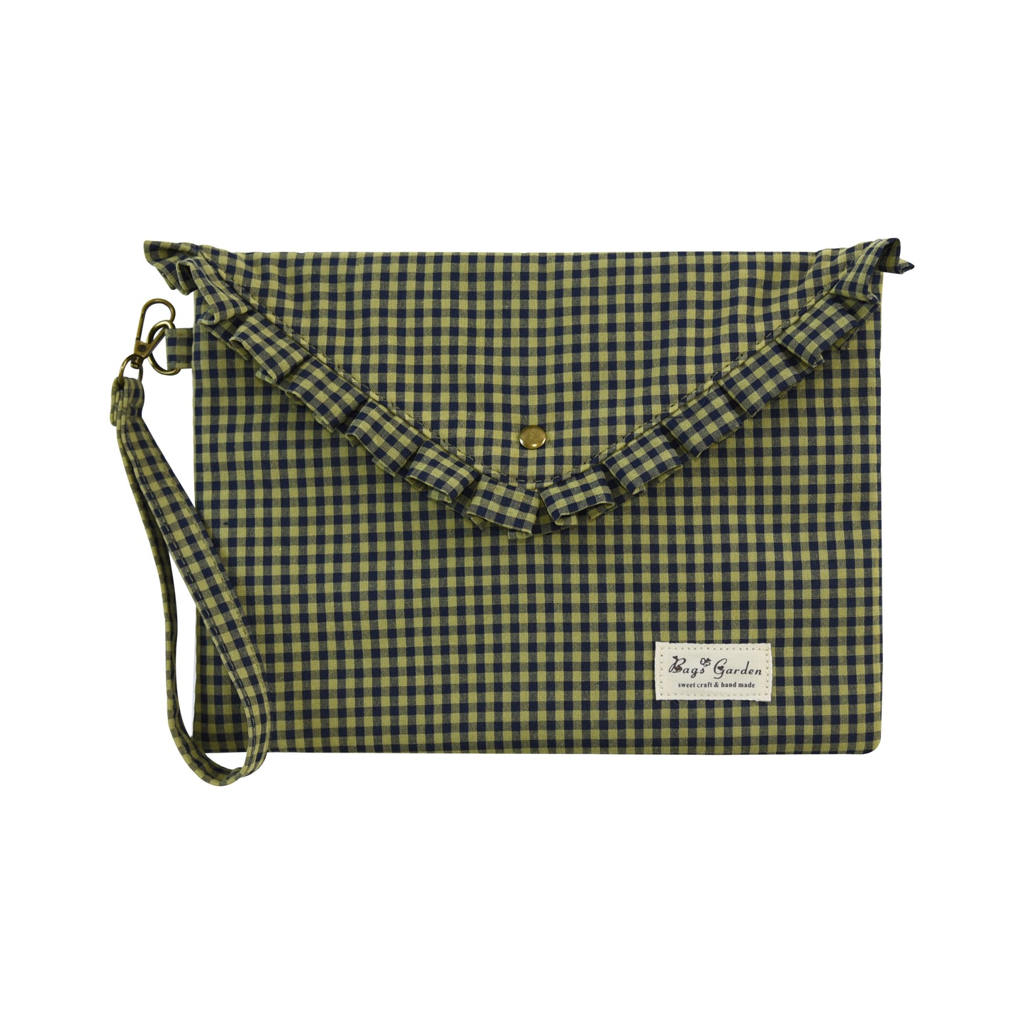 Funda para Tablet de 11” de Algodón a Cuadros con Volante y Asa de Muñeca