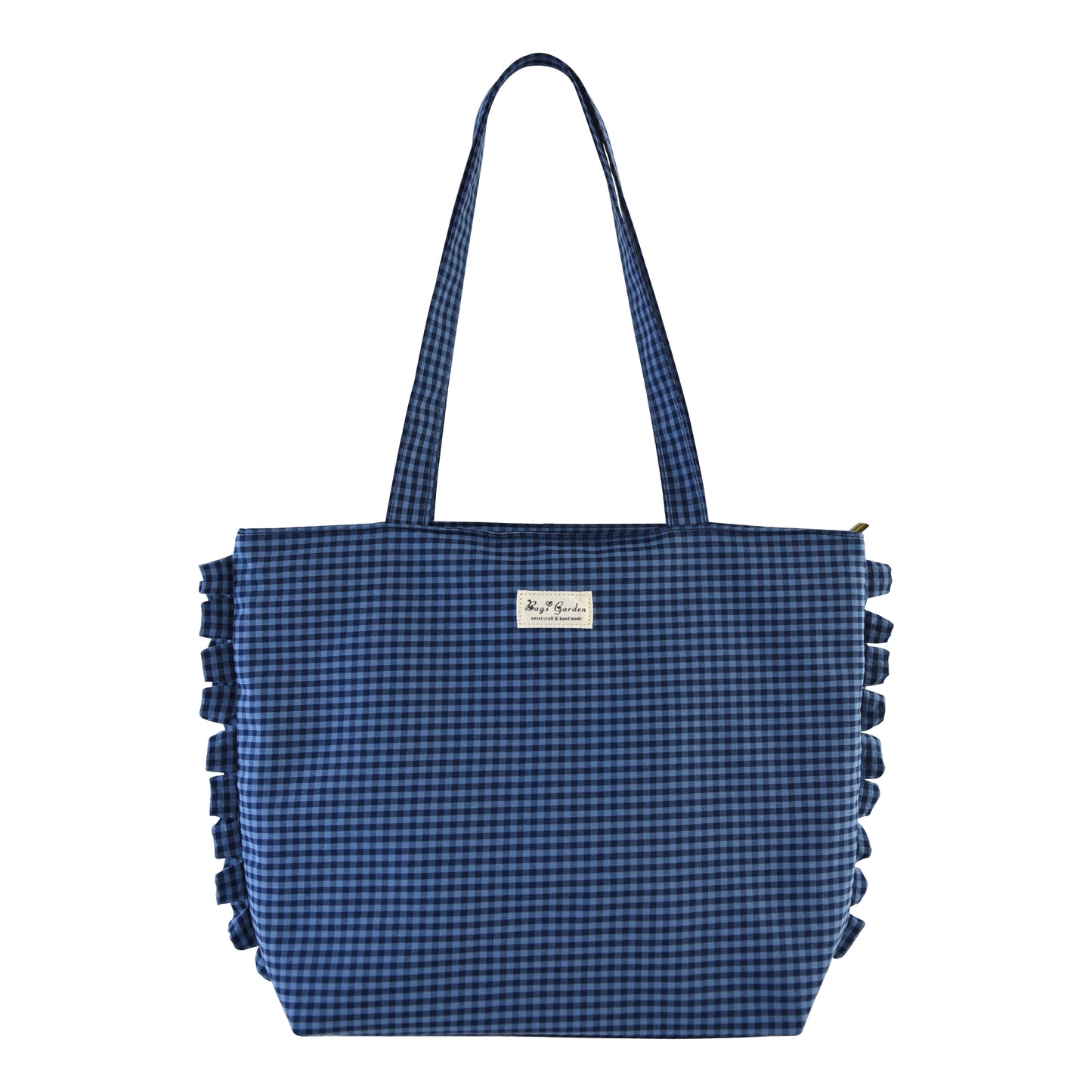 Bolso Tote de Hombro de Cuadros con Volantes y Cremallera
