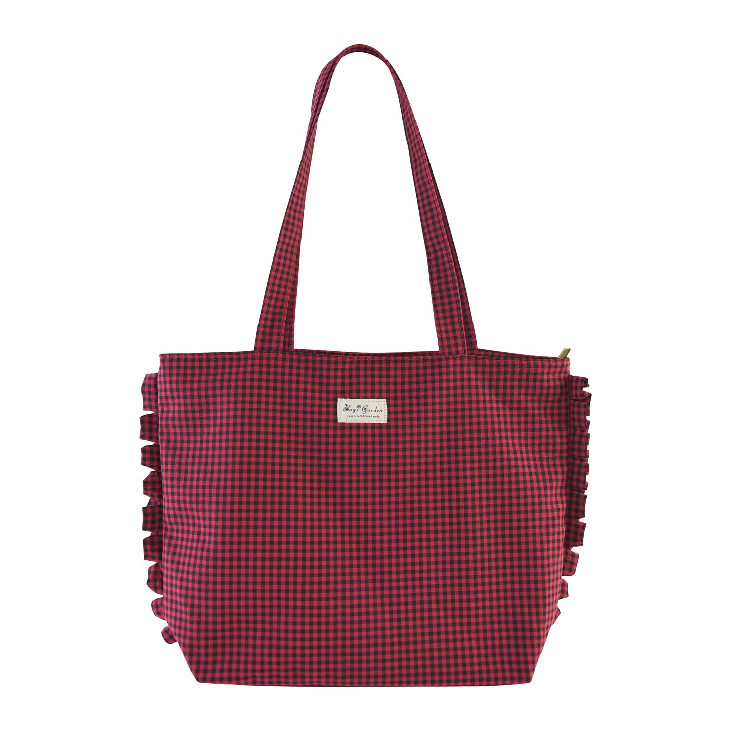 Bolso Tote de Hombro de Cuadros con Volantes y Cremallera