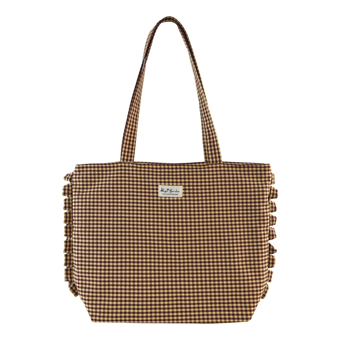 Bolso Tote de Hombro de Cuadros con Volantes y Cremallera