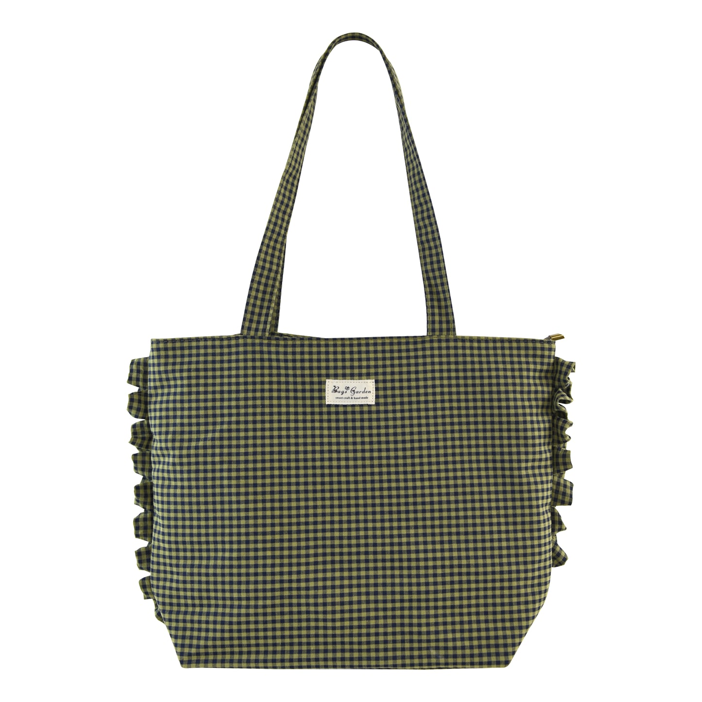 Bolso Tote de Hombro de Cuadros con Volantes y Cremallera