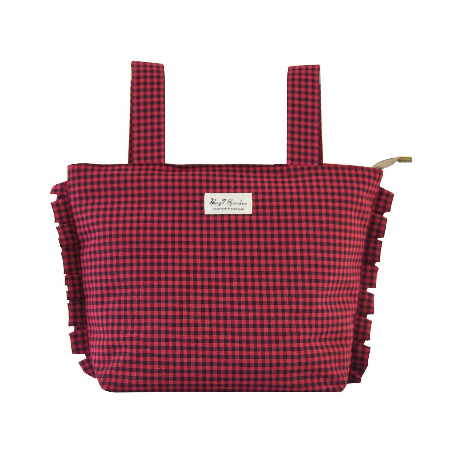 Bolso Organizador de Algodón para Carrito de Bebé de Cuadros con Volantes
