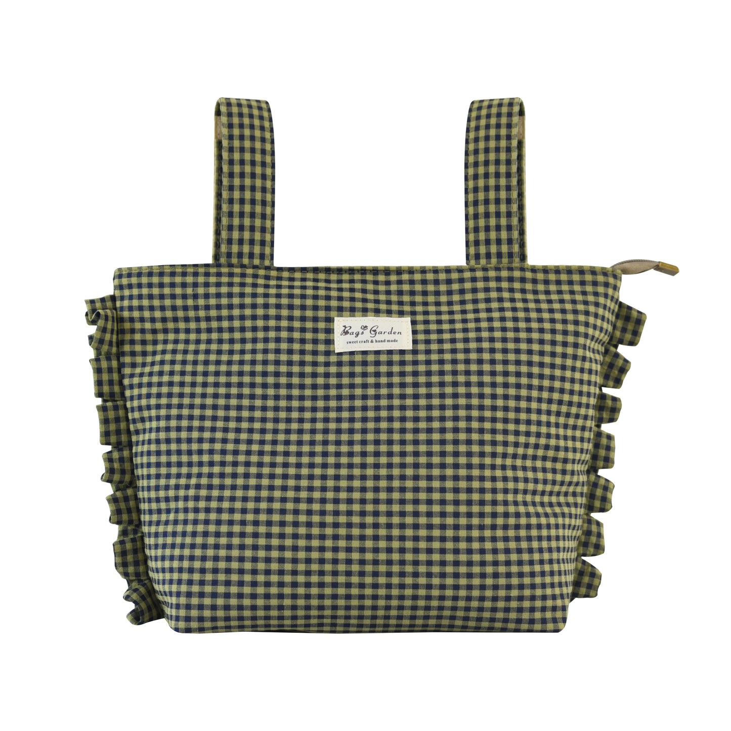 Bolso Organizador de Algodón para Carrito de Bebé de Cuadros con Volantes