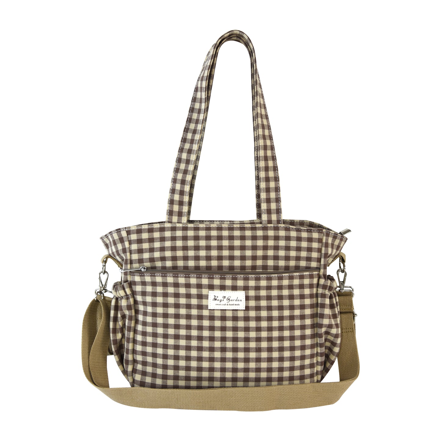 Bolso Organizador 3 en 1 para Carrito de Bebé de Algodón a Cuadros con Cremallera