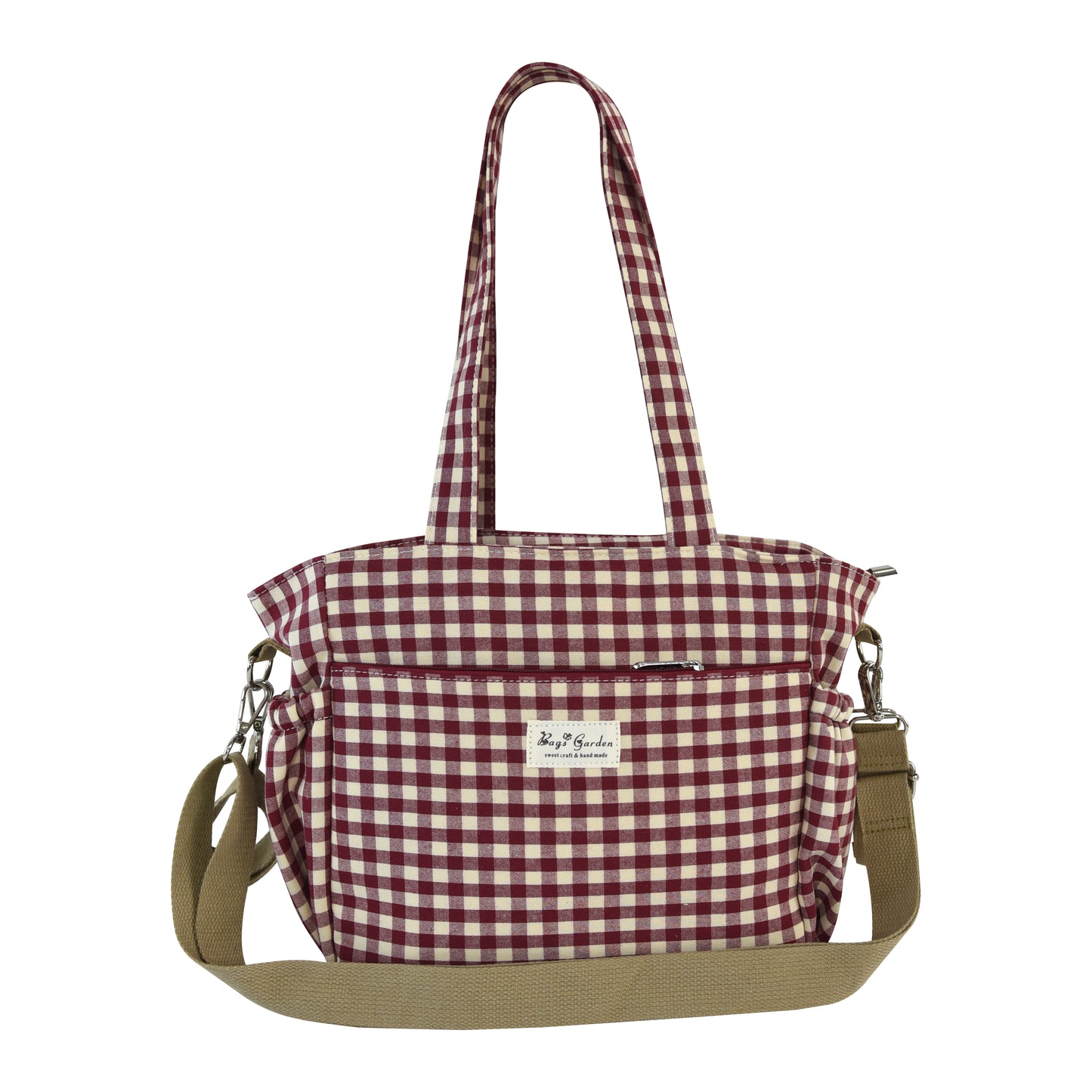 Bolso Organizador 3 en 1 para Carrito de Bebé de Algodón a Cuadros con Cremallera