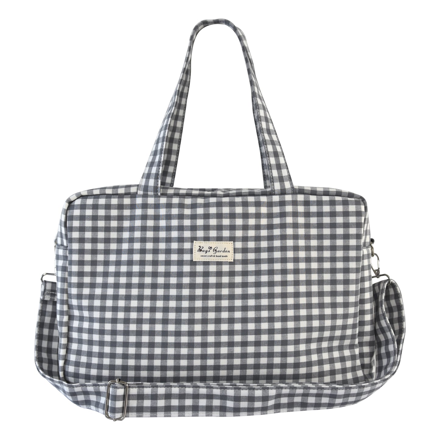 Bolso de Viaje y Maternidad de Algodón a Cuadros con Bandolera Ajustable