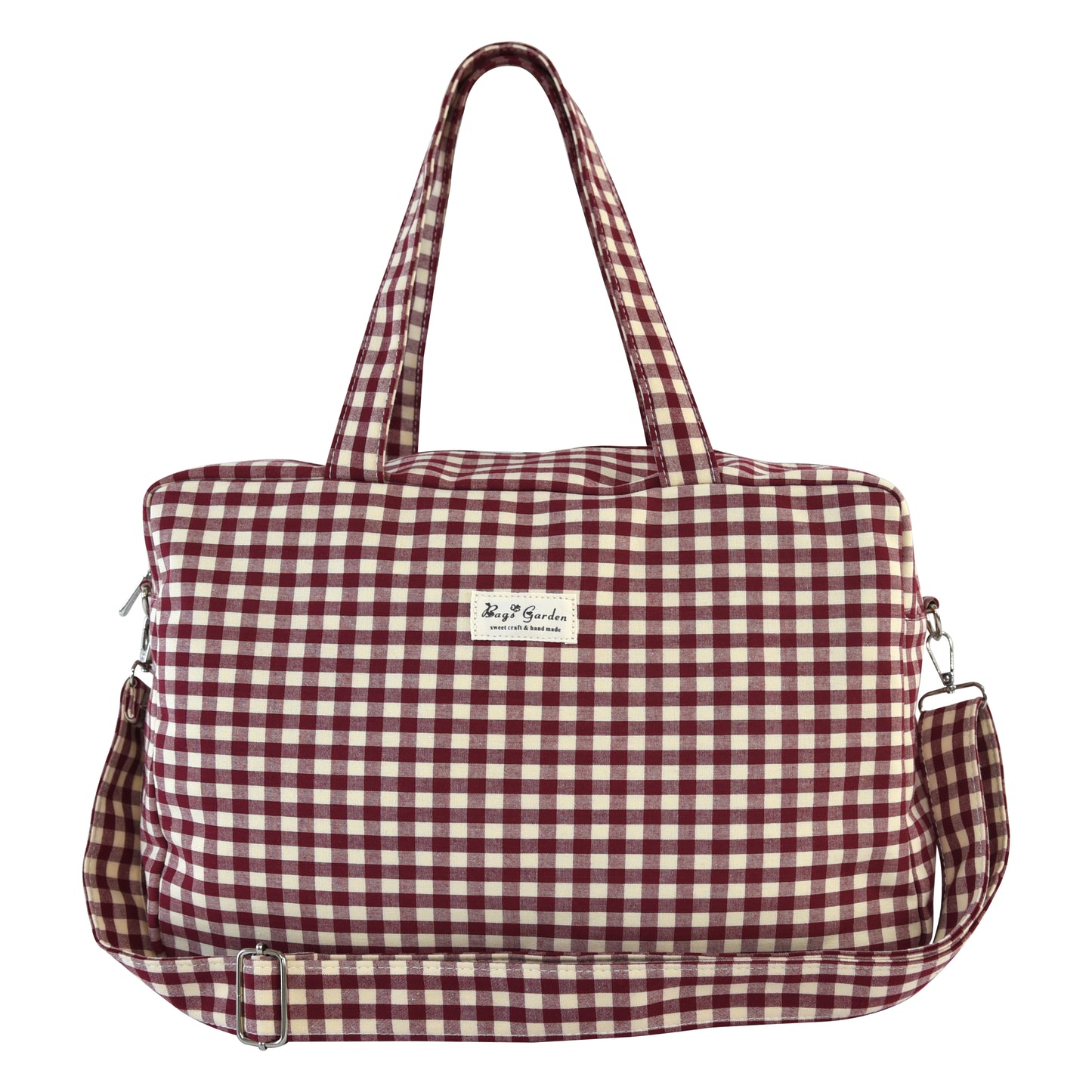 Bolso de Viaje y Maternidad de Algodón a Cuadros con Bandolera Ajustable
