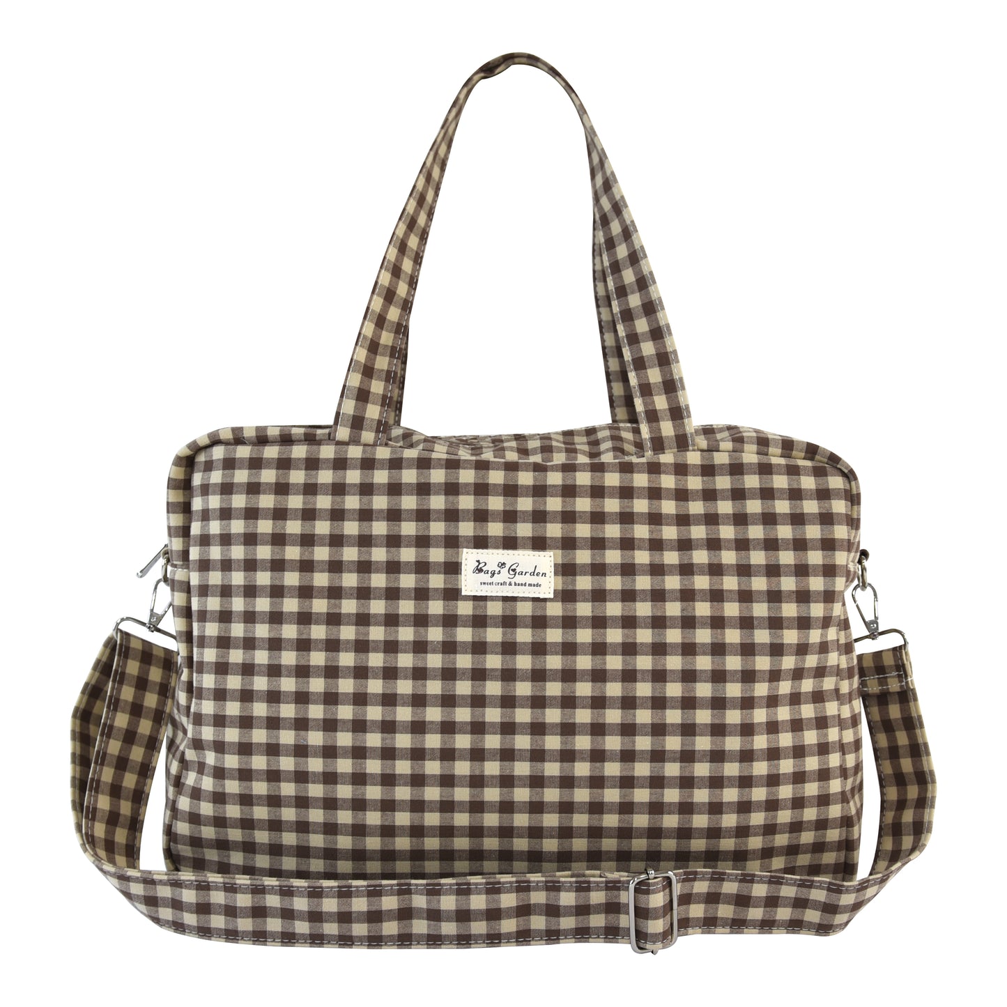 Bolso de Viaje y Maternidad de Algodón a Cuadros con Bandolera Ajustable